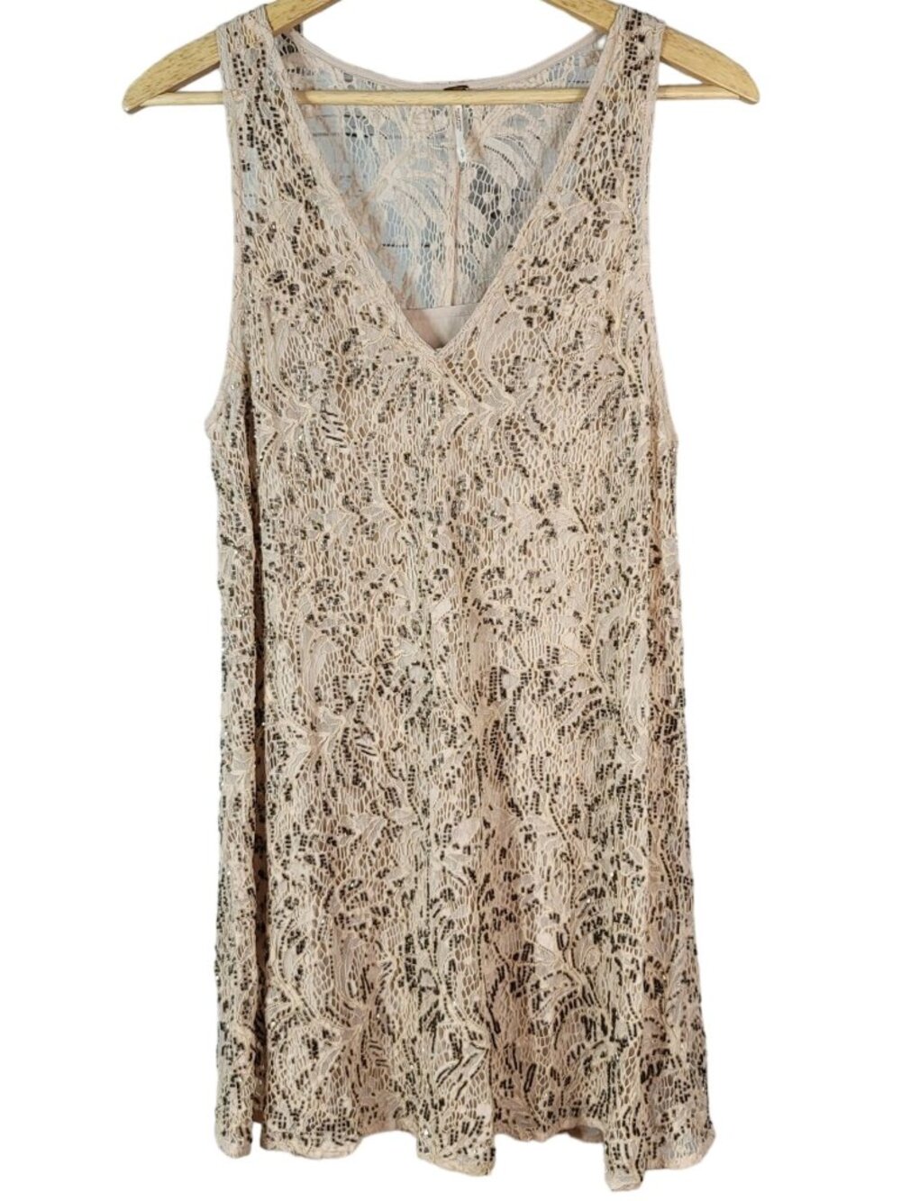 Free People Shine On Bead Mini Dress Brown Small Sleeveless Lined Festival Boho